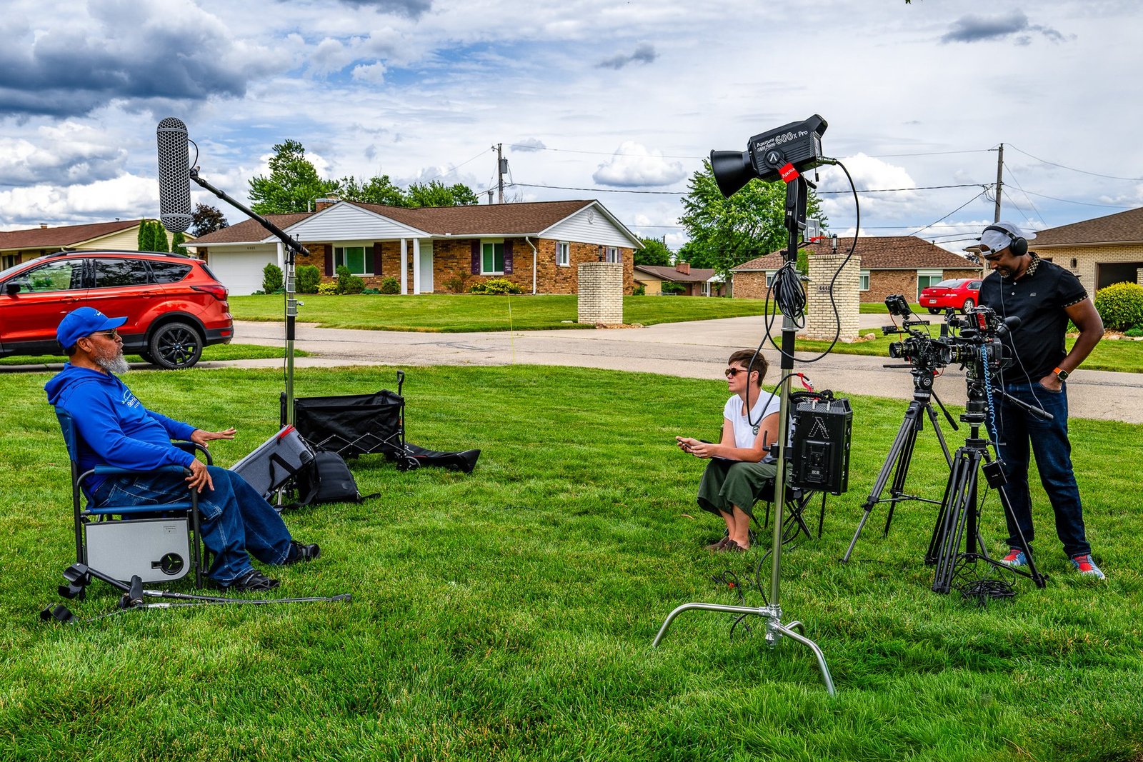 AmeriFilms crew filming a documentary-style interview on location in Dayton, Ohio